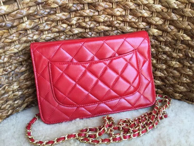 Chanel Wallet On Chain Red Lambskin Gold Hardware for Sale