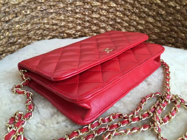 Chanel Wallet On Chain Red Lambskin Gold Hardware for Sale