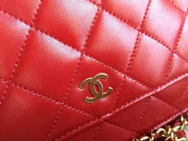 Chanel Wallet On Chain Red Lambskin Gold Hardware for Sale