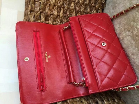 Chanel Wallet On Chain Red Lambskin Gold Hardware for Sale