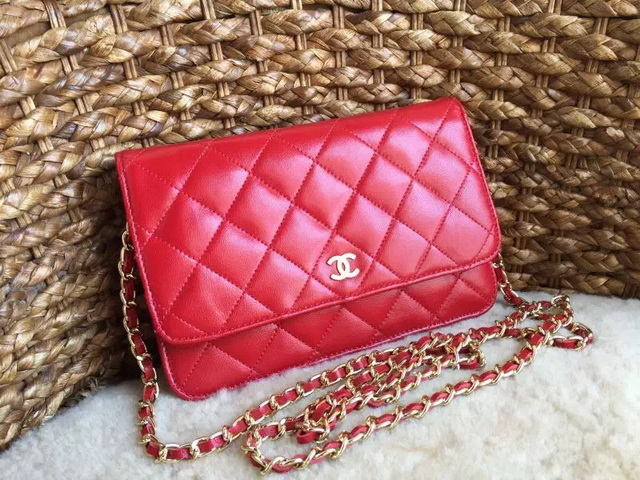 Chanel Wallet On Chain Red Lambskin Gold Hardware for Sale