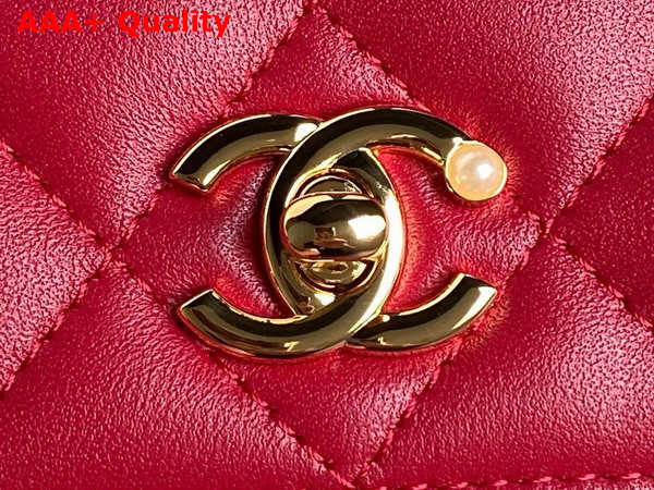 Chanel Wallet On Chain Red Shiny Lambskin Imitation Pearls Gold Tone Metal AP4282 Replica