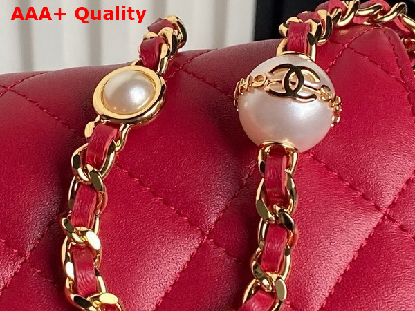 Chanel Wallet On Chain Red Shiny Lambskin Imitation Pearls Gold Tone Metal AP4282 Replica