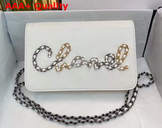 Chanel Wallet On Chain White Calfskin Gold Tone Silver Tone and Ruthenium Finish Metal Replica