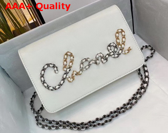 Chanel Wallet On Chain White Calfskin Gold Tone Silver Tone and Ruthenium Finish Metal Replica