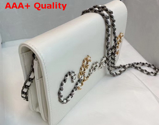 Chanel Wallet On Chain White Calfskin Gold Tone Silver Tone and Ruthenium Finish Metal Replica