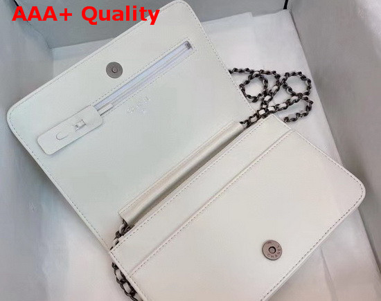 Chanel Wallet On Chain White Calfskin Gold Tone Silver Tone and Ruthenium Finish Metal Replica