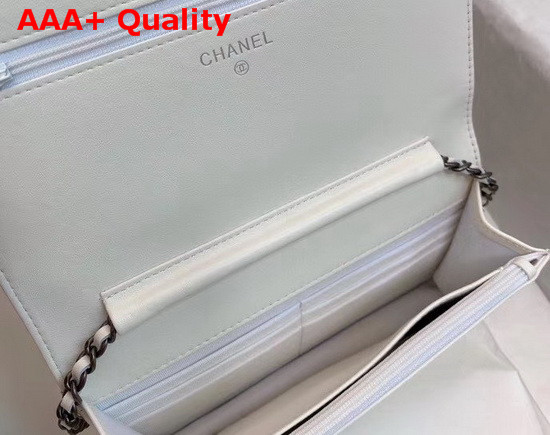 Chanel Wallet On Chain White Calfskin Gold Tone Silver Tone and Ruthenium Finish Metal Replica