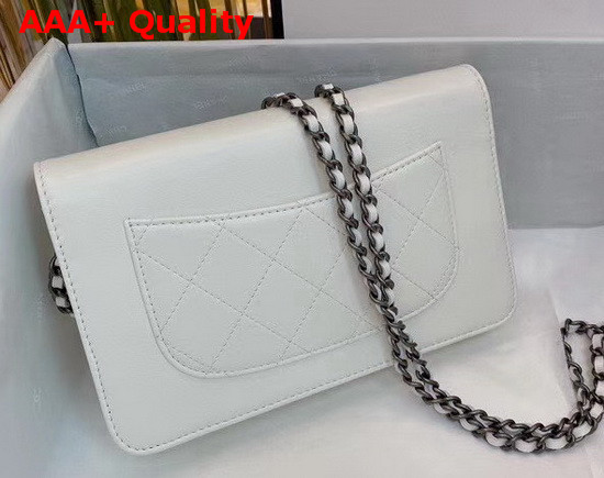 Chanel Wallet On Chain White Calfskin Gold Tone Silver Tone and Ruthenium Finish Metal Replica