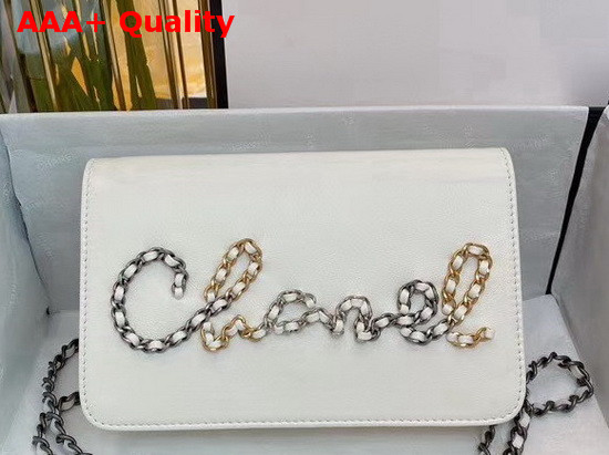 Chanel Wallet On Chain White Calfskin Gold Tone Silver Tone and Ruthenium Finish Metal Replica