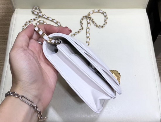 Chanel Wallet On Chain White Pleated Lambskin and Gold Tone Metal AP0388