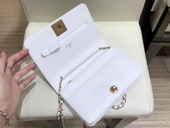 Chanel Wallet On Chain White Pleated Lambskin and Gold Tone Metal AP0388