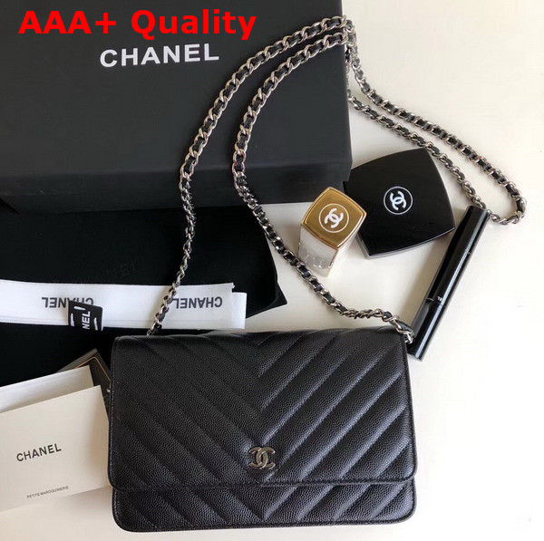 Chanel Wallet on Chain Black Chevron Grained Calfskin Replica