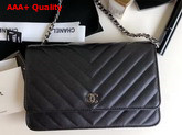 Chanel Wallet on Chain Black Chevron Grained Calfskin Replica