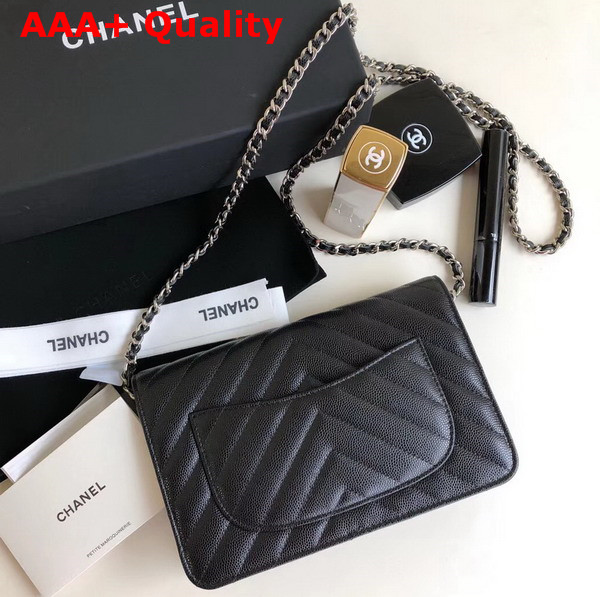 Chanel Wallet on Chain Black Chevron Grained Calfskin Replica