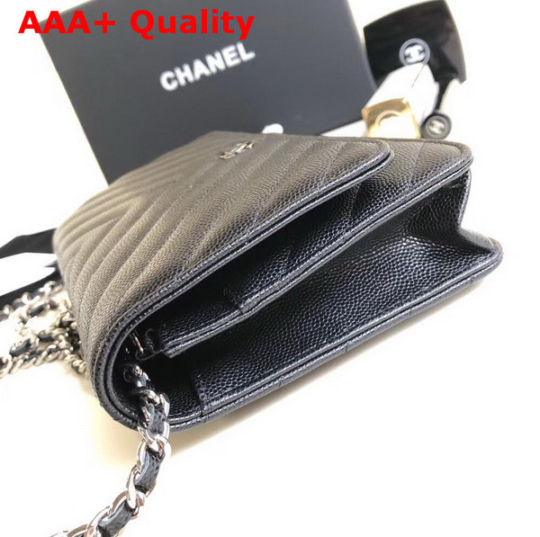 Chanel Wallet on Chain Black Chevron Grained Calfskin Replica