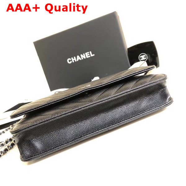 Chanel Wallet on Chain Black Chevron Grained Calfskin Replica