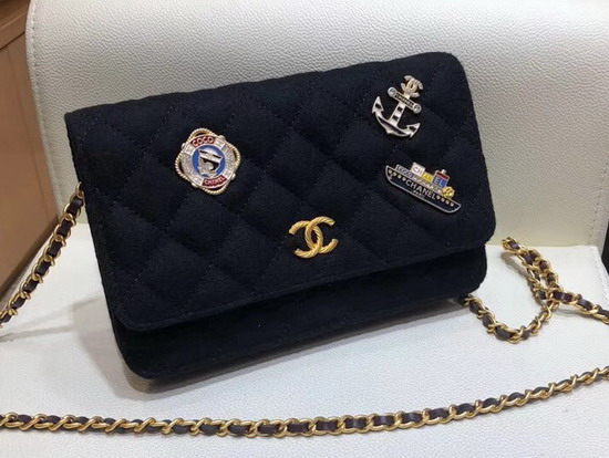 Chanel Wallet on Chain Black Wool and Lambskin