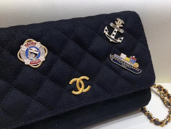 Chanel Wallet on Chain Black Wool and Lambskin