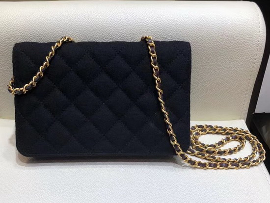 Chanel Wallet on Chain Black Wool and Lambskin