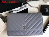 Chanel Wallet on Chain Light Blue Chevron Grained Calfskin Replica