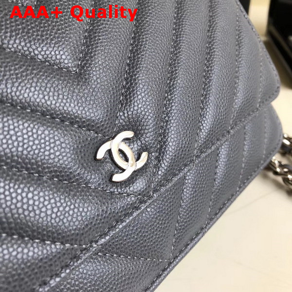 Chanel Wallet on Chain Light Blue Chevron Grained Calfskin Replica