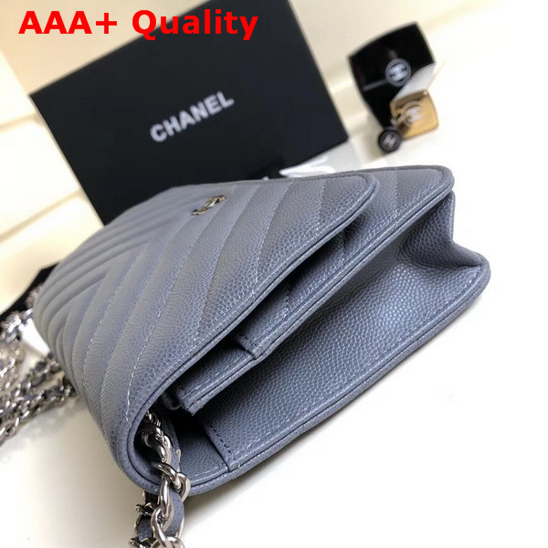 Chanel Wallet on Chain Light Blue Chevron Grained Calfskin Replica