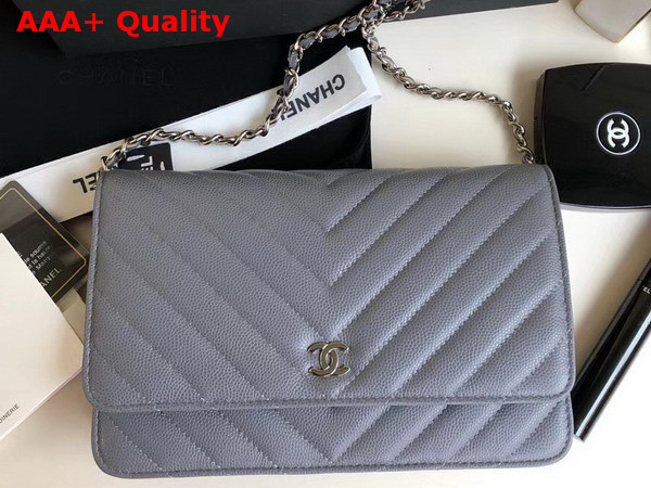 Chanel Wallet on Chain Light Blue Chevron Grained Calfskin Replica