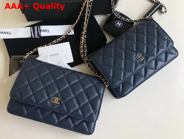 Chanel Wallet on Chain Navy Blue Grained Calfskin Replica