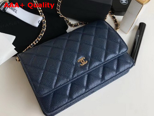 Chanel Wallet on Chain Navy Blue Grained Calfskin Replica