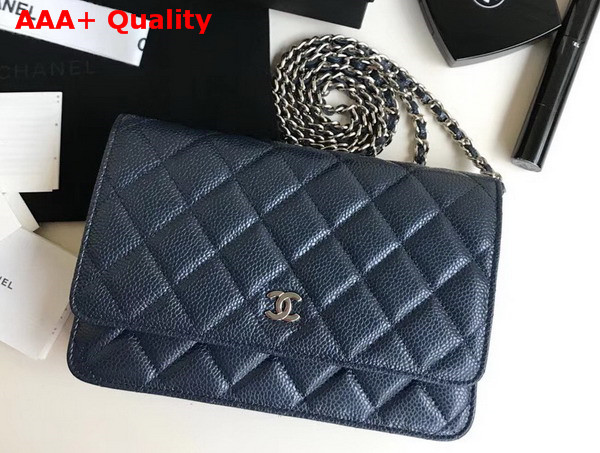 Chanel Wallet on Chain Navy Blue Grained Calfskin Replica