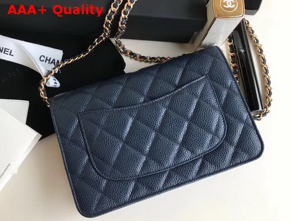 Chanel Wallet on Chain Navy Blue Grained Calfskin Replica