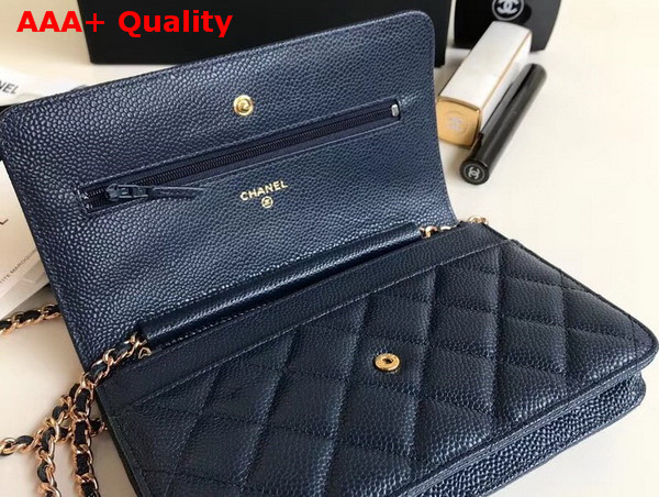 Chanel Wallet on Chain Navy Blue Grained Calfskin Replica