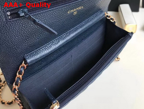 Chanel Wallet on Chain Navy Blue Grained Calfskin Replica