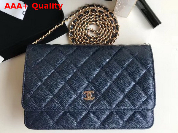 Chanel Wallet on Chain Navy Blue Grained Calfskin Replica