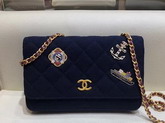 Chanel Wallet on Chain Navy Blue Wool and Lambskin