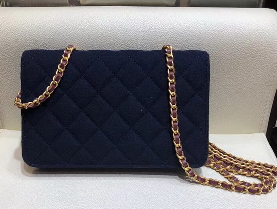 Chanel Wallet on Chain Navy Blue Wool and Lambskin