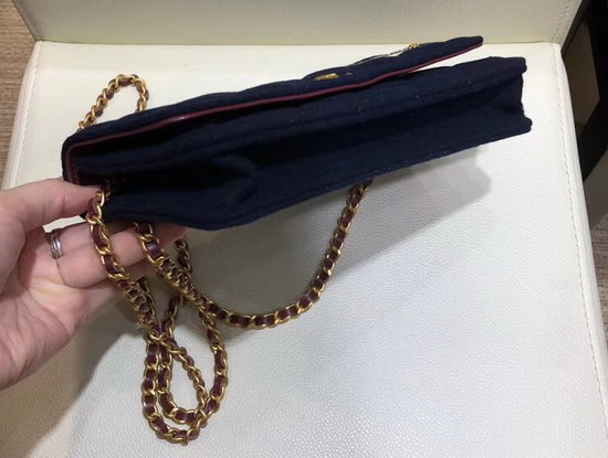 Chanel Wallet on Chain Navy Blue Wool and Lambskin