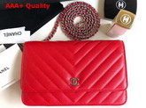 Chanel Wallet on Chain Red Chevron Grained Calfskin Replica