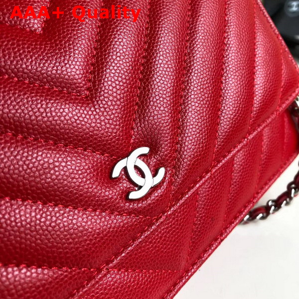 Chanel Wallet on Chain Red Chevron Grained Calfskin Replica