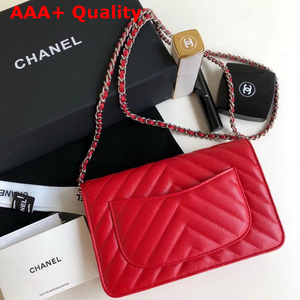 Chanel Wallet on Chain Red Chevron Grained Calfskin Replica