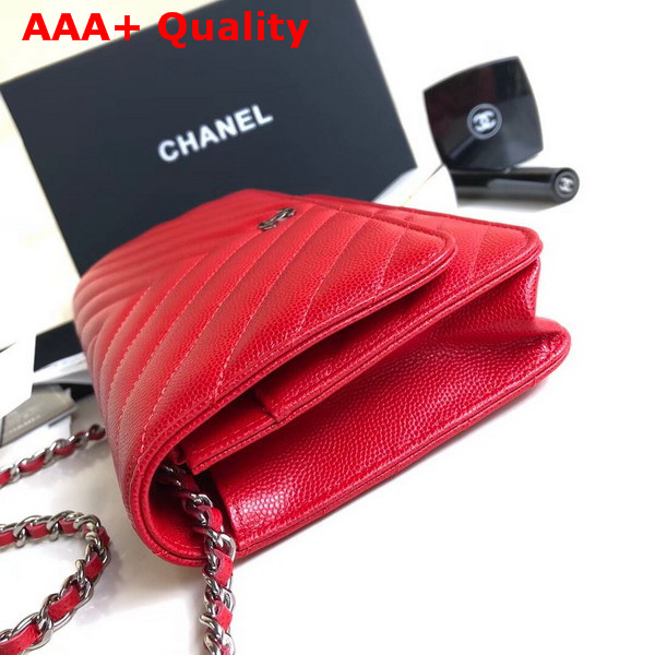 Chanel Wallet on Chain Red Chevron Grained Calfskin Replica