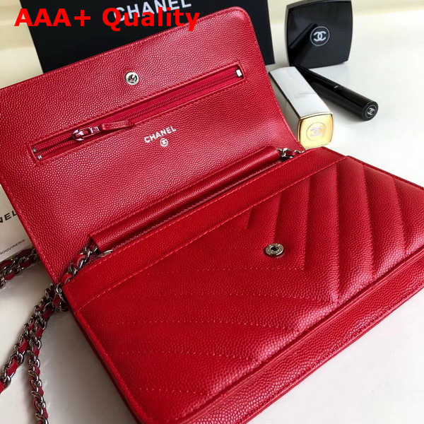 Chanel Wallet on Chain Red Chevron Grained Calfskin Replica