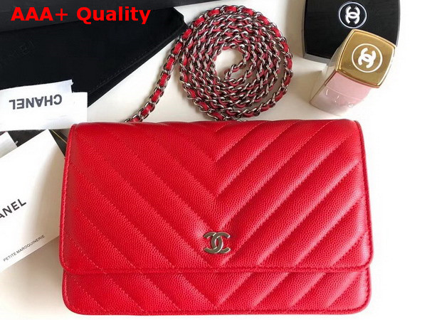 Chanel Wallet on Chain Red Chevron Grained Calfskin Replica