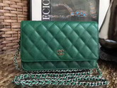 Chanel Wallet on Chain in Green Caviar Leather Silver Tone Metal For Sale