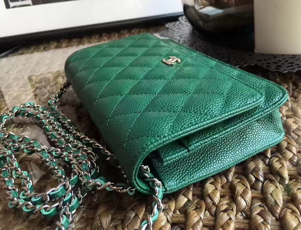 Chanel Wallet on Chain in Green Caviar Leather Silver Tone Metal For Sale