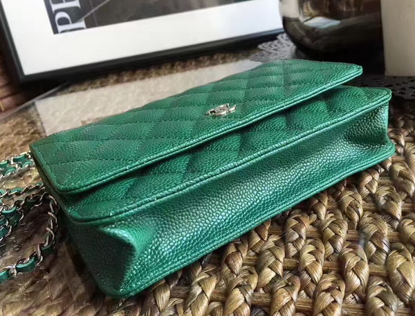 Chanel Wallet on Chain in Green Caviar Leather Silver Tone Metal For Sale