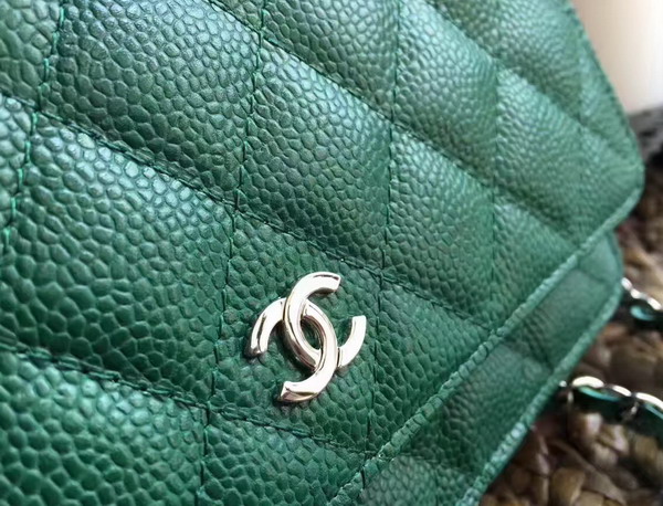 Chanel Wallet on Chain in Green Caviar Leather Silver Tone Metal For Sale