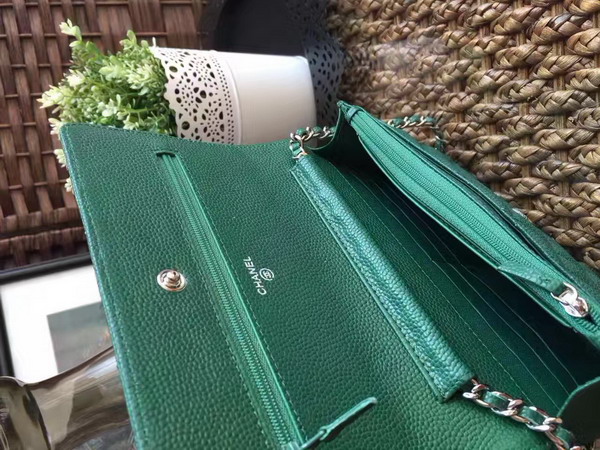 Chanel Wallet on Chain in Green Caviar Leather Silver Tone Metal For Sale