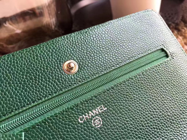 Chanel Wallet on Chain in Green Caviar Leather Silver Tone Metal For Sale